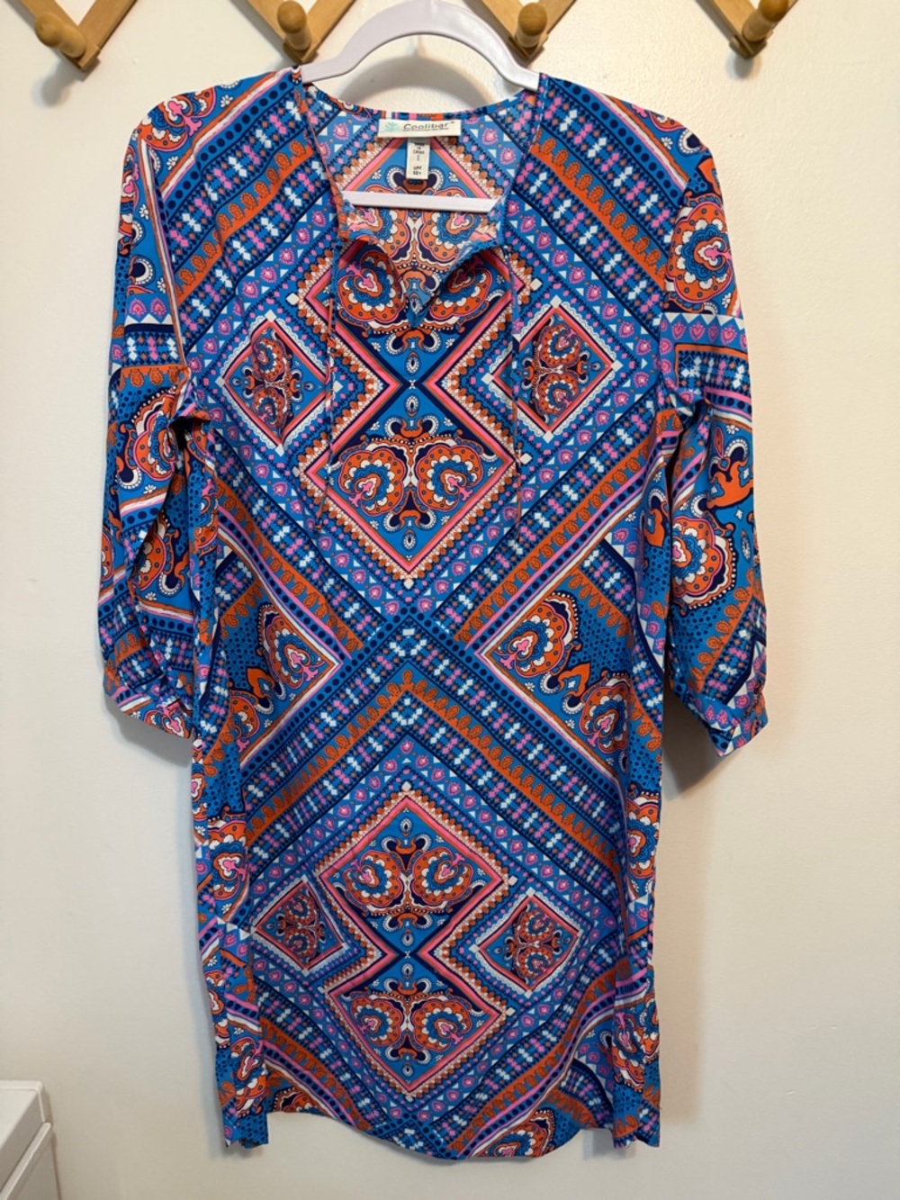 Coolibar Dress Tunic Dress Knee Length Dress V Neck Dress Small UPF 50+